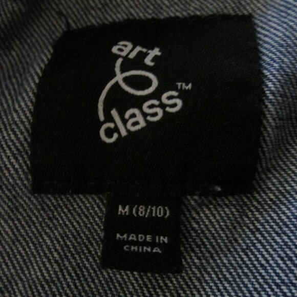 Art Class Button Up Jean Jacket Womens Medium (8-10) Blue Distressed Collared - Picture 3 of 7